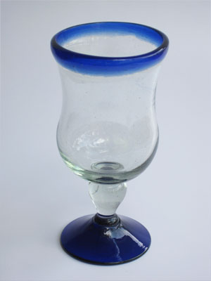 MEXICAN GLASSWARE / 'Cobalt Blue Rim' curvy water goblets (set of 6)